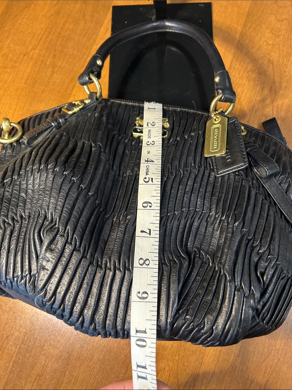 2010 Coach Madison Sophia Black Ruched Leather Satchel with Gold Hardware - Picture 10 of 14